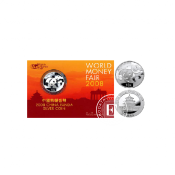 1 oz (31.10 g) silver coin on coincard World Money Fair - Panda, China 2008