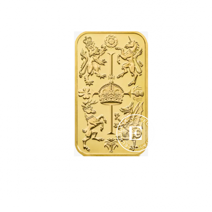 1 oz (31.10 g) investicinio aukso luitas Coronation celebration, The Royal Mint 999.9