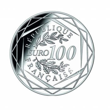 100 Eur (40.50 g) silver coin on coincard Rugby World Cup 2023, France 2023