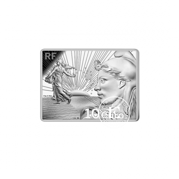 10 Eur (22.20 g) silver PROOF coin Sower 2022: 20th Anniversary of the Euro, France 2022 (with certificate)