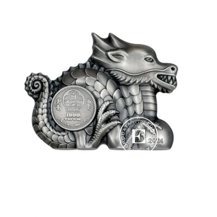 1 oz (31.10 g) srebrna moneta Silver Dragon, Mongolia 2024 (z certyfikatem) 