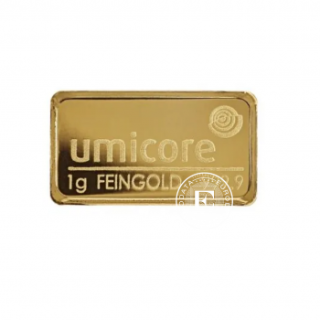 1 g lingot d'or d'investissement, Umicore 999.9