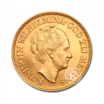 10 guldenų (6.06 g) auksinė moneta Wilhelmina, Olandija 1892-1933