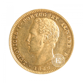 5000 realų (8.12 g) auksinė moneta Ludwig I, Portugalija 1868