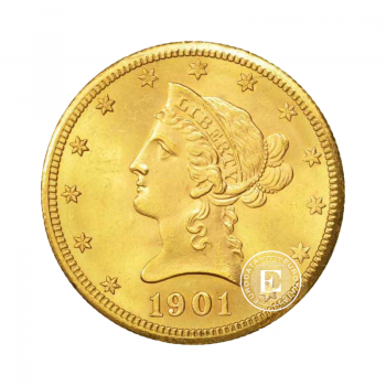10 dollars (15.05 g) pièce d'or Tête d'Aigle de la Liberté, États-Unis 1838-1907
