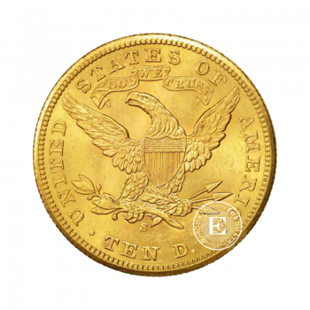 10 dollars (15.05 g) pièce d'or Tête d'Aigle de la Liberté, États-Unis 1838-1907