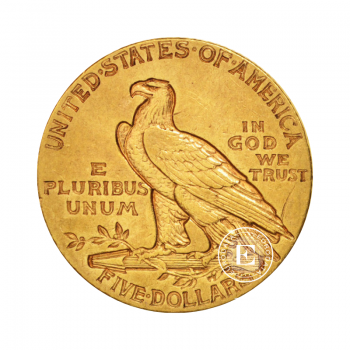 5 dolerių (7.52 g) auksinė moneta Indėnas, JAV 1908-1929