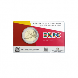 2 Euro pièce sur carte Expo Milano, Italie 2015