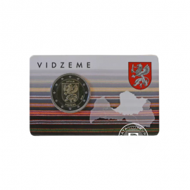 2 Eur coin on coincard Vidzeme, Latvia 2016