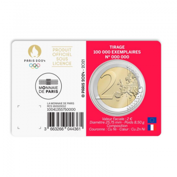 2 Eur 2/5 moneta Olimpinės žaidynės Paryžiuje 2024, Prancūzija 2021
