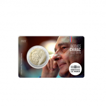 2 Eur Münze auf der Karte Jacques Chirac, Frankreich 2022