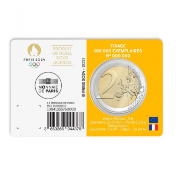 2 Eur 3/5 moneta Olimpinės žaidynės Paryžiuje 2024, Prancūzija 2021