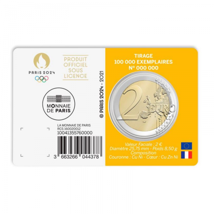 2 Eur 3/5 moneta Olimpinės žaidynės Paryžiuje 2024, Prancūzija 2021