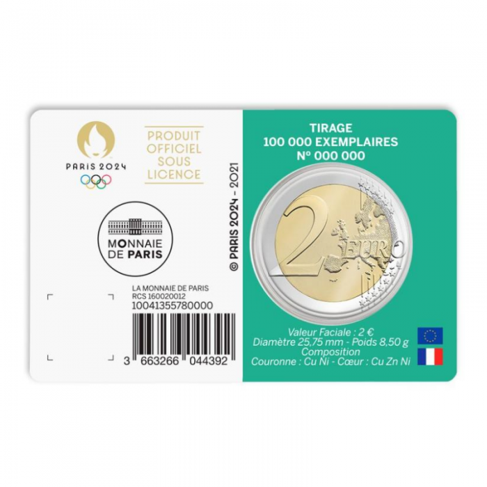 2 Eur 5/5 moneta Olimpinės žaidynės Paryžiuje 2024, Prancūzija 2021