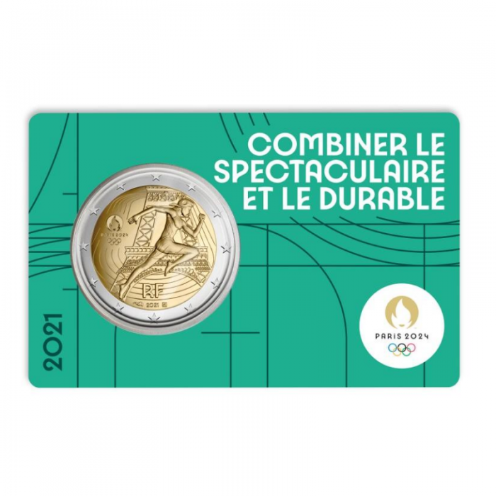 2 Eur 5/5 moneta Olimpinės žaidynės Paryžiuje 2024, Prancūzija 2021