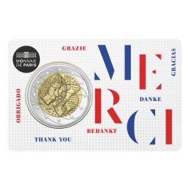2 Eur (8.50 g) coin on coincard  Merci, France 2020