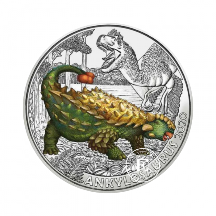 3 eurų spalvota moneta Ankylosaurus Magniventris, Austrija 2020