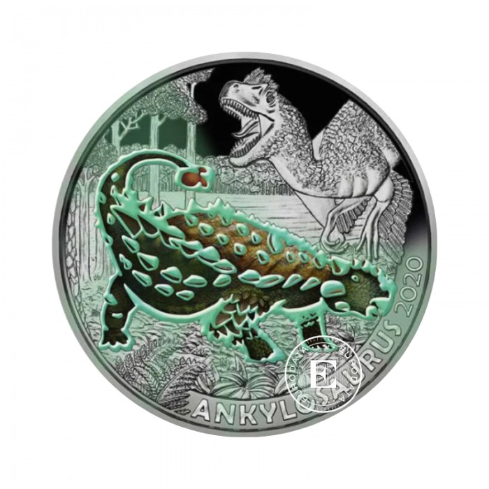3 Eur kolorowa moneta Ankylosaurus Magniventris, Austria 2020
