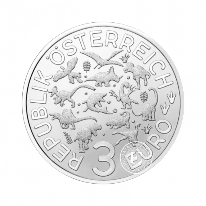 3 eurų spalvota moneta Microraptor Gui, Austrija 2022