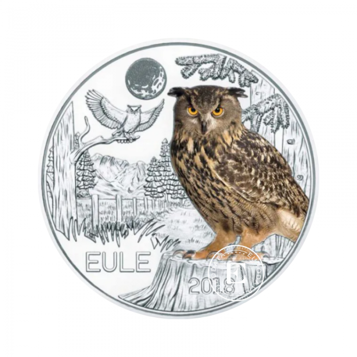 3 Eur pièce de monnaie colorée The Owl, Austria 2018