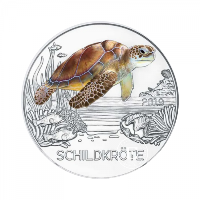 3 Eur pièce de monnaie colorée The Turtle, Austria 2019