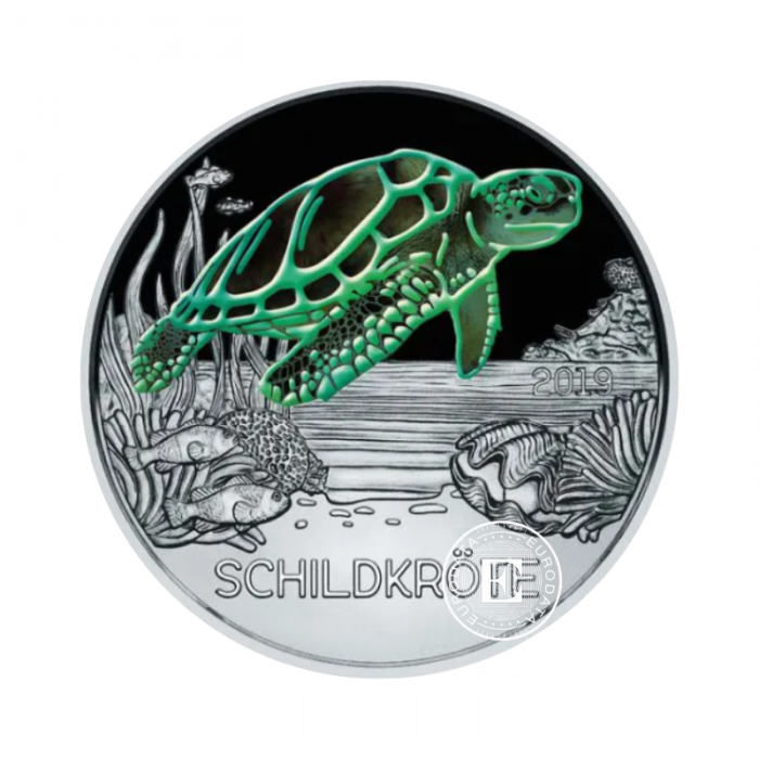 3 Eur farbige münze The Turtle, Austria 2019