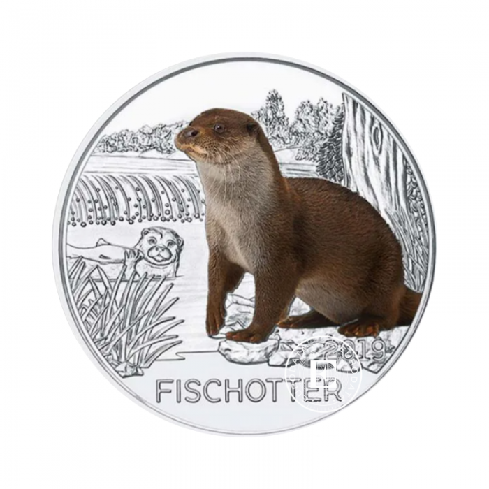 3 Eur farbige münze The Otter, Austria 2019