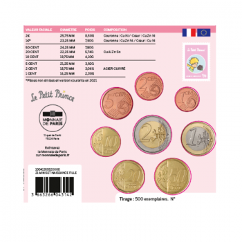 3.88 Eur monetų rinkinys Mažasis Princas - mergaitės gimimas, Prancūzija 2021