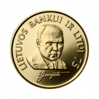 1 litas (7.78 g) auksinė PROOF moneta Lietuvos Banko ir Lito 75-metis, Lietuva 1997 (prof. Vlado Jurgutis)