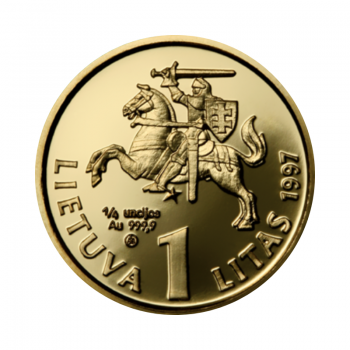 1 LTL (7.78 g) gold PROOF coin 75th anniversary of the Bank of Lithuania and the litas, Lithuania 1997