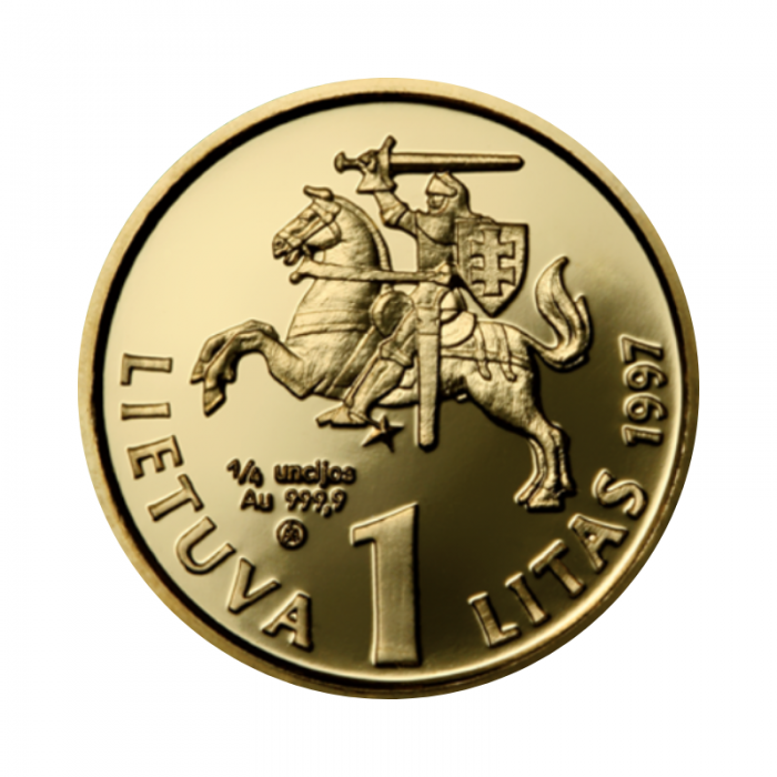 1 litas (7.78 g) auksinė PROOF moneta Lietuvos Banko ir Lito 75-metis, Lietuva 1997 (prof. Vladas Jurgutis)