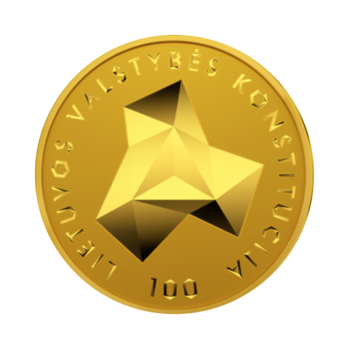 50 eurų (7.78 g) auksinė PROOF moneta Lietuvos Valstybės Konstitucijos 100-metis, Lietuva 2022