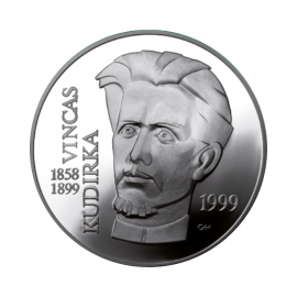 50 litų sidabrinė moneta 1858–1899 m. Vincas Kudirka, Lietuva 1999