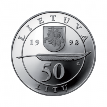 50 litas (28.28 g) silver coin A. Mickevičius 200th anniversary of the birth, Lithuania 1998