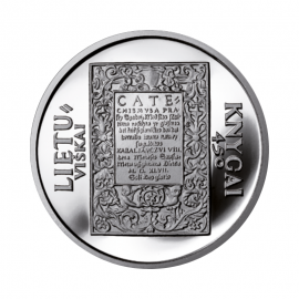 Srebrna moneta 50 litów (23.30 g) upamiętniająca 450. rocznicę wydania pierwszej litewskiej książki, Litwa 1997