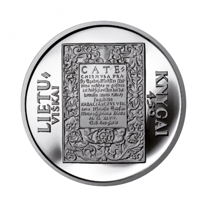 50 litas (23.30 g) silver coin commemorating the 450th anniversary of the first Lithuanian book, Lithuania 1997