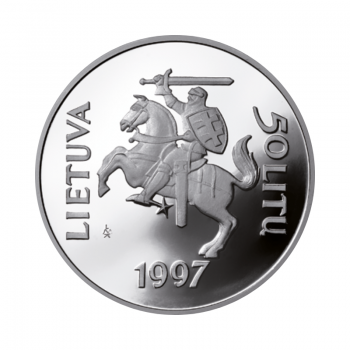 50 litų (23.30 g) sidabrinė moneta pirmosios lietuviškos knygos 450-osioms metinėms, Lietuva 1997