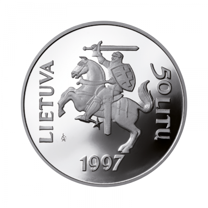 Pièce d'argent de 50 litas (23.30 g) commémorant le 450e anniversaire du premier livre lituanien, Lituanie 1997
