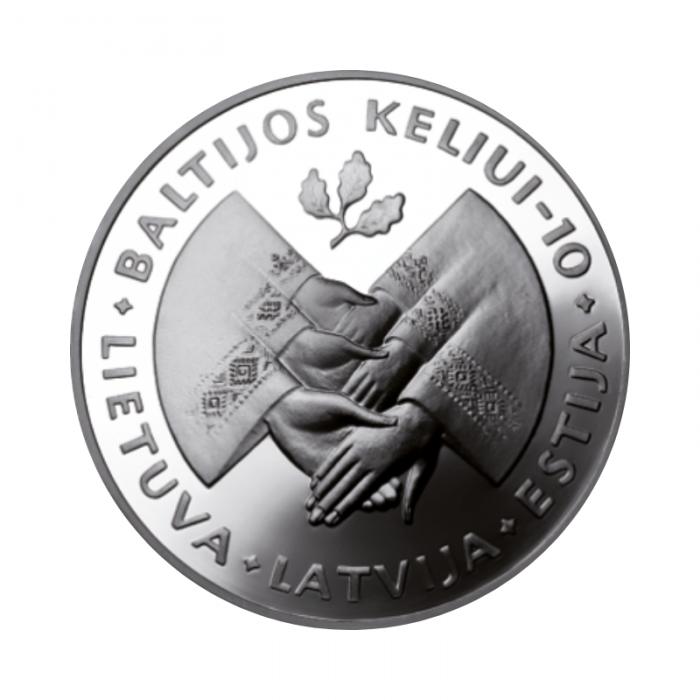 Srebrna moneta 50 litów (28.28 g)  upamiętniająca 10-lecie Drogi Bałtyckiej, Litwa 1999