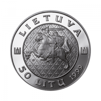 50 litų sidabrinė moneta Lietuvos didysis kunigaikštis Kęstutis, Lietuva 1999