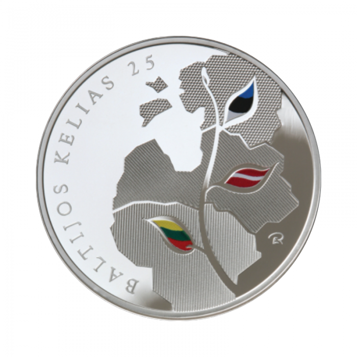 Pièce d'argent de 50 litas commémorant le 25ème anniversaire de la Voie Baltique, Lituanie 2014