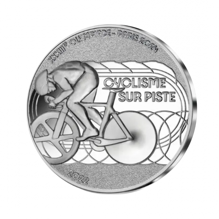 10 eurų sidabrinė moneta Dviračių sportas, 2024 m. Paryžiaus olimpinės žaidynės, Prancūzija 2022