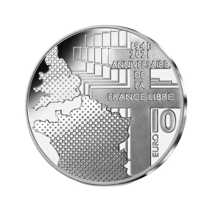 10 Eur (22.2 g) sidabrinė spalvota PROOF moneta De Gaulle'is ir Čerčilis, Prancūzija 2021