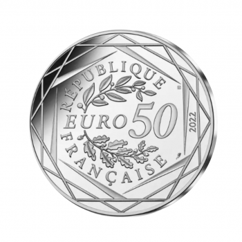 50 eurų sidabrinė, spalvota moneta Šeimos dvasia, Asteriksas, Prancūzija 2022