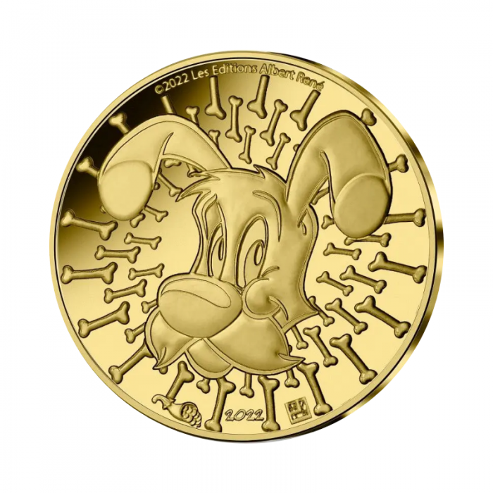 5 eurų (0.5 g) auksinė PROOF moneta Šuniukas, Asterikso ir Obelikso nuotykiai, Prancūzija 2022