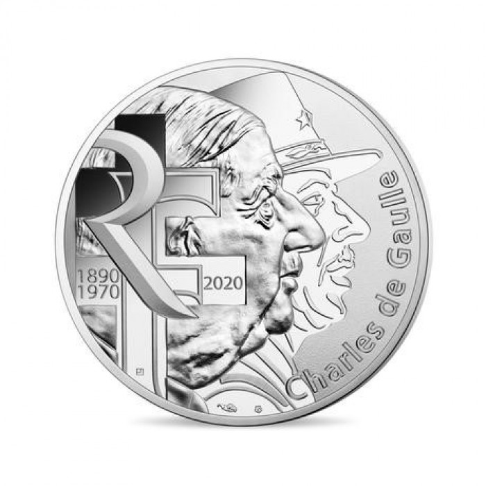 10 Eur silver coin Charles de Gaulle, France 2020