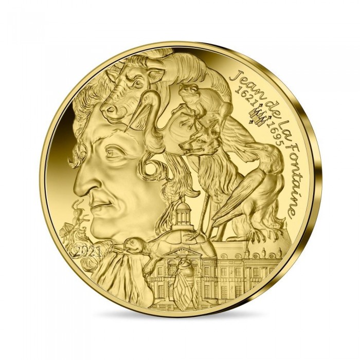 5 Eur (0.5 g) gold PROOF coin  Jean de La Fontaine, France 2021 || 400th Anniversary of his birth