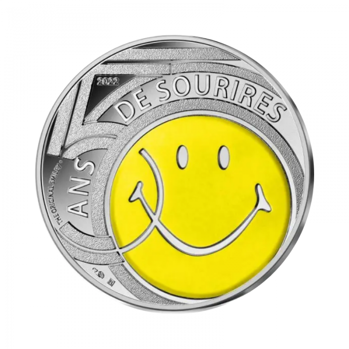 10 Euros silver colorised coin Smiley, France 2022