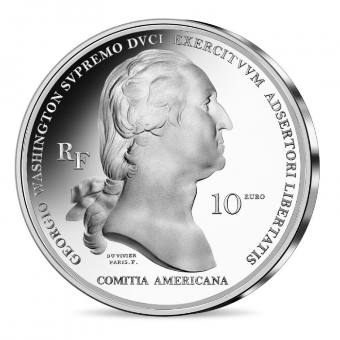 10 eurų sidabrinė moneta G. Washington atvykimas į Bostoną, Prancūzija 2021