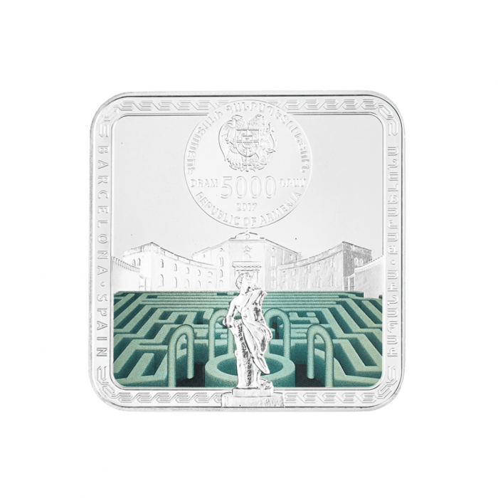 5000 dram (62.2 g) silver PROOF coin Barcelona. The Labyrinths of the World, Armenia 2017